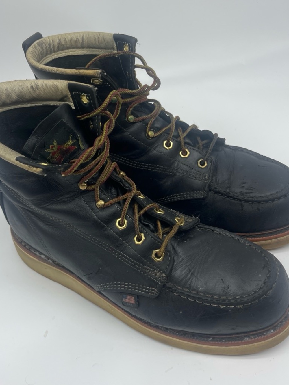 Black Leather Moc Toe Work Boots - Men